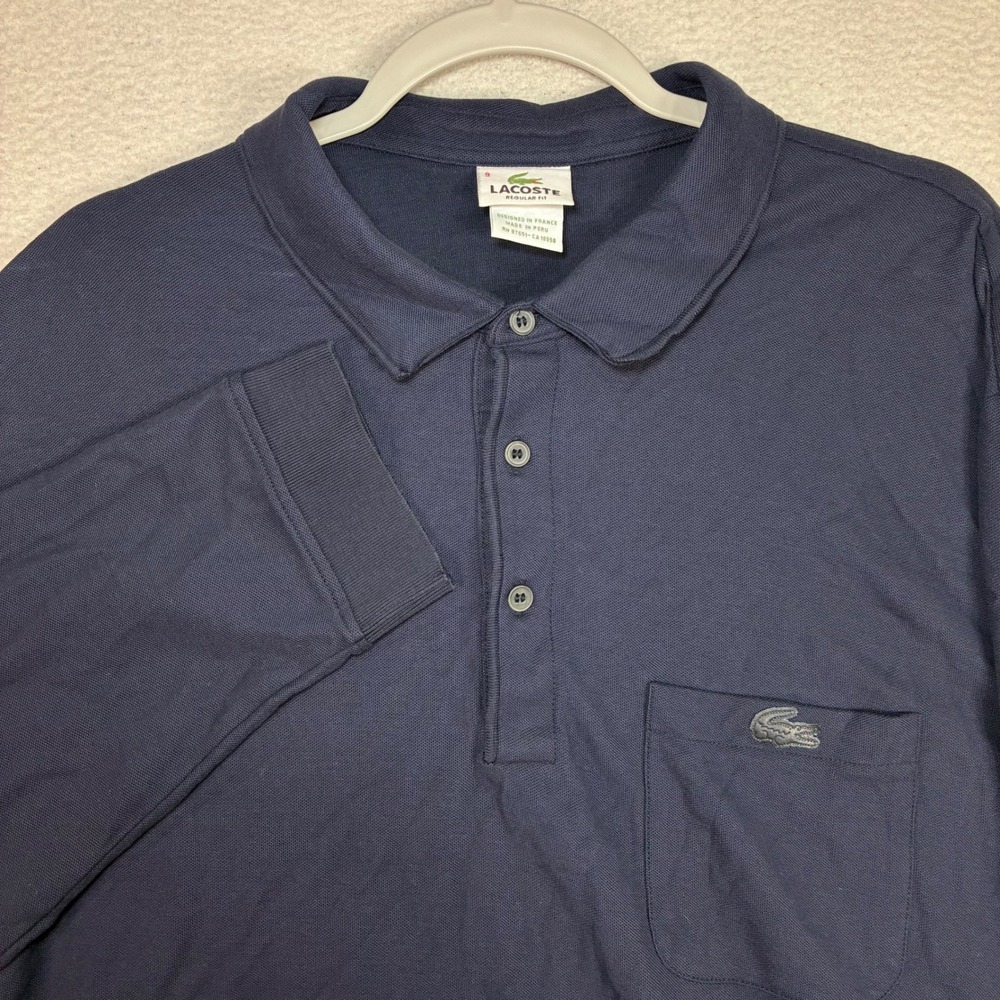 Lacoste Long Sleeve Polo Shirt Men 4XL 9 Blue Classic Pique Preppy Casual Cotton